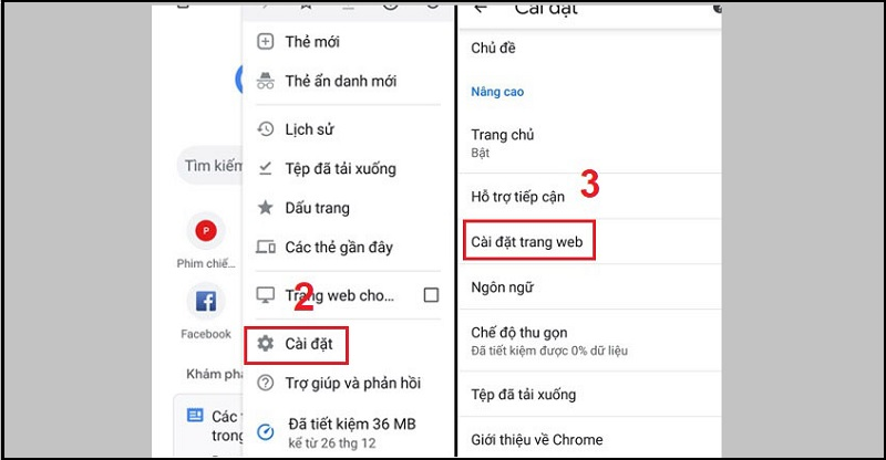 Chọn Cài đặt > Chọn Cài đặt trang web.